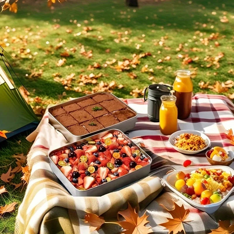 Lot de 3 Boîtes Alimentaires en Inox & Lunch Box - Couvercles Transparents Hermétiques, Empilables - Cuisine & Camping