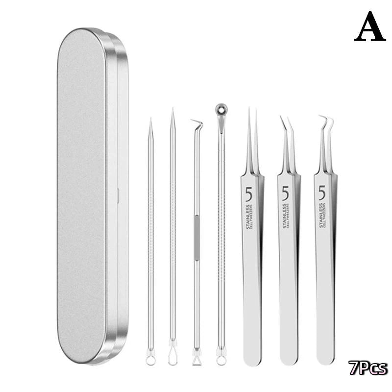 Kit Extracteur de Points Noirs 7/8 Pièces - Outils de Soin de la Peau en Acier Inoxydable