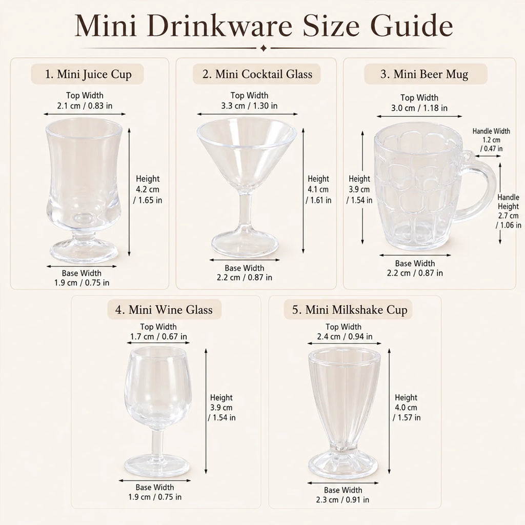 Set de 4 Tasses Miniatures Transparentes - Accessoires Maison de Poupée & Décoration de Table
