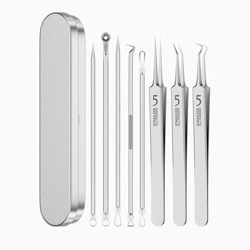 Kit Extracteur de Points Noirs 7/8 Pièces - Outils de Soin de la Peau en Acier Inoxydable