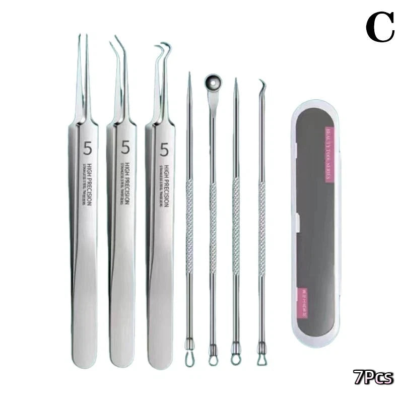 Kit Extracteur de Points Noirs 7/8 Pièces - Outils de Soin de la Peau en Acier Inoxydable