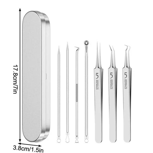 Kit Extracteur de Points Noirs 7/8 Pièces - Outils de Soin de la Peau en Acier Inoxydable