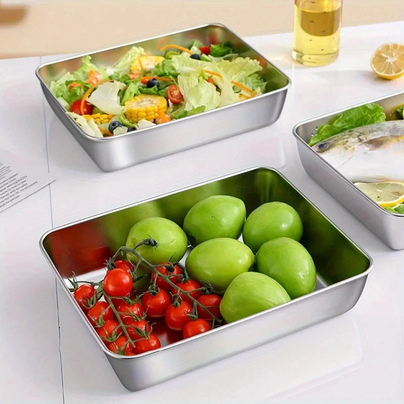 Lot de 3 Boîtes Alimentaires en Inox & Lunch Box - Couvercles Transparents Hermétiques, Empilables - Cuisine & Camping