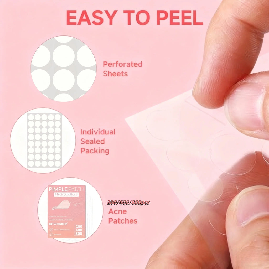 Patchs Anti-Acné Hydrocolloïdes 200/400/800 Pièces - Invisibles, Acide Salicylique & Arbre à Thé