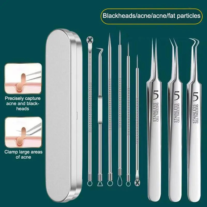 Kit Extracteur de Points Noirs 7/8 Pièces - Outils de Soin de la Peau en Acier Inoxydable